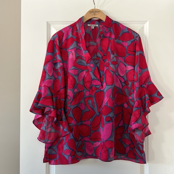 Nic + Zoe Happy Splash Floral Print Top Pink Red Purple XL with MEASUREMENTS! - Picture 3 of 15